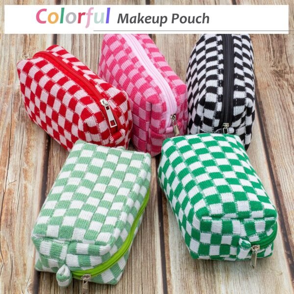 A1VlCV77AWL._AC_SL1500_.jpg PAZIMIIK Checkered Makeup Bag for Purse Portable Zipper Make Up Pouch Small Cosmetic Case for Travel Accessories (Light Green)